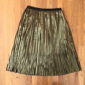 BB Dakota High Waisted Pleated Gold Midi Skirt